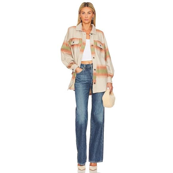 Free People Ruby Shacket Shirt jacket Beige Long Sleeve Distressed Pockets L New - Picture 2 of 11